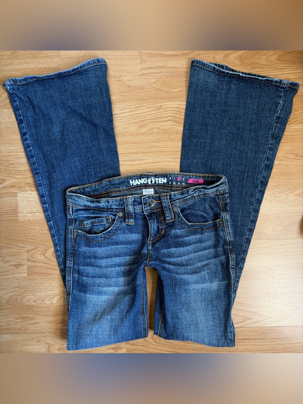 Y2k Low Rise Hang Ten Women's Dark Blue Flare Jeans